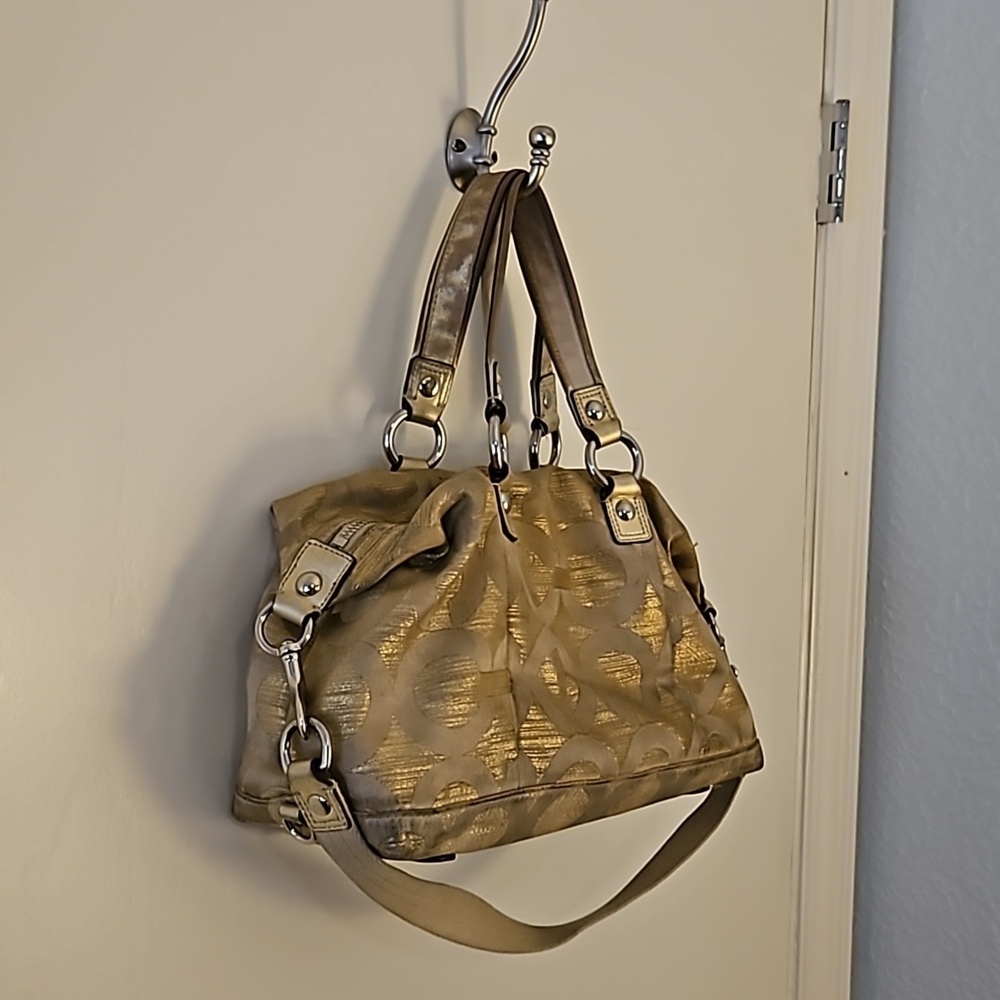VTG COACH Y2k Gold Poppy Signature Logo Cloth Satchel Bag - Picture 8 of 16